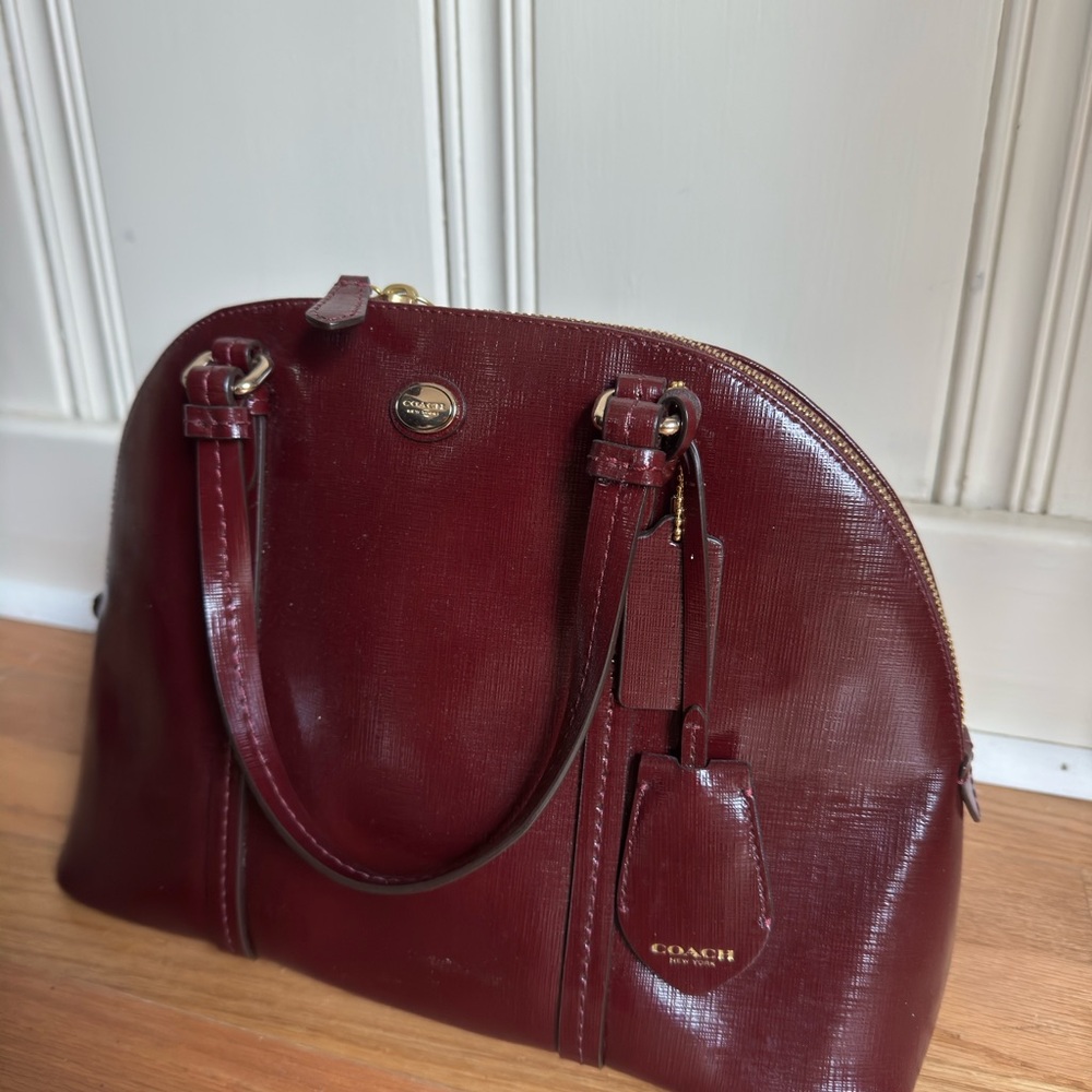 Coach Deep Red Leather Bag Purse Peyton Saffiano